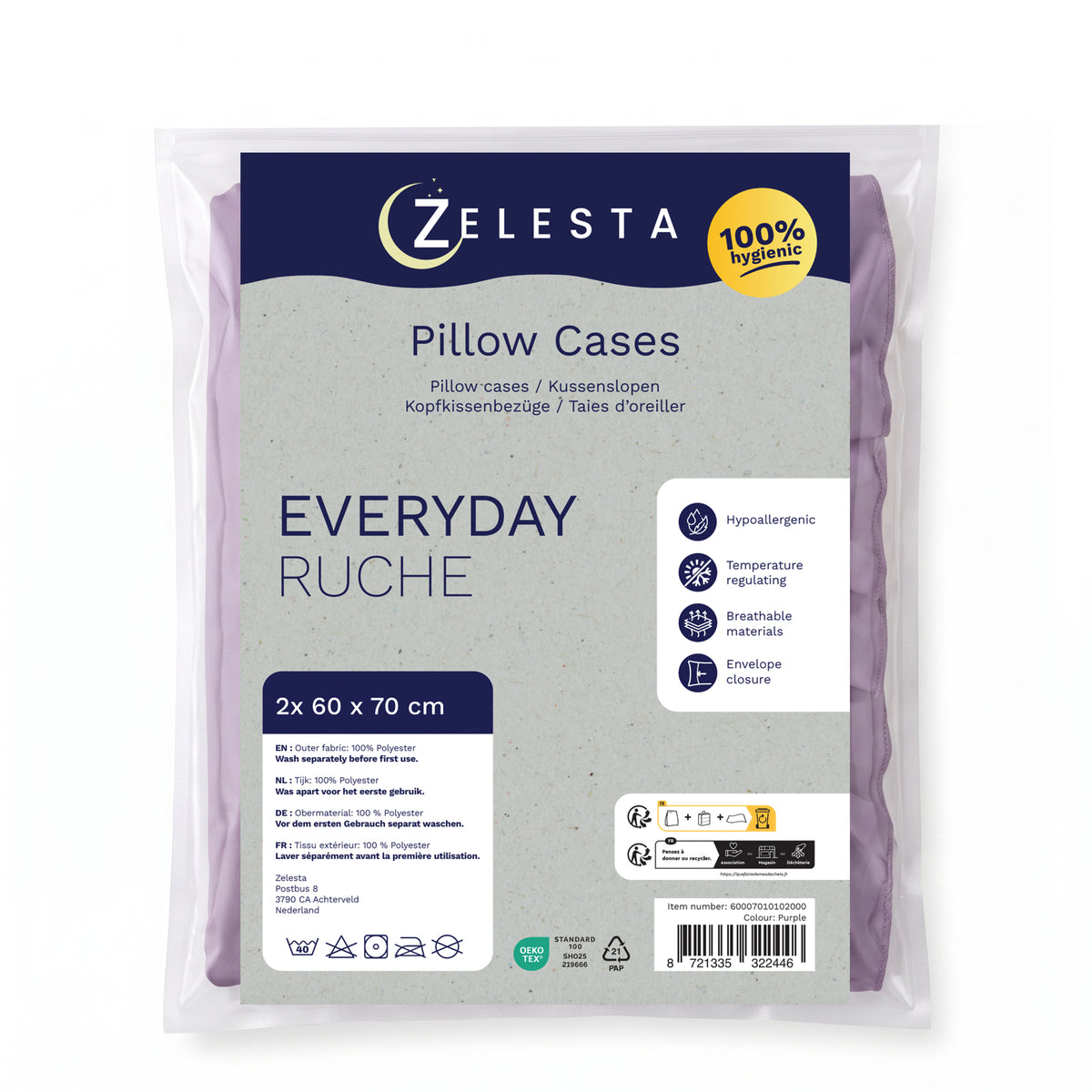 Zelesta Everyday Ruffles Kissenbezüge Set von 2 - Lavendel