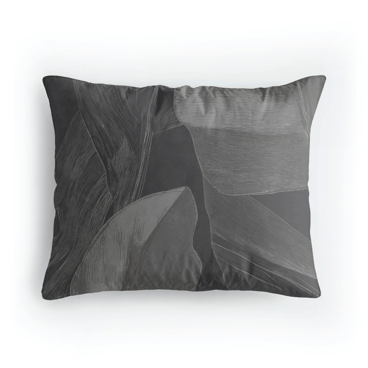 Das Royalbed Baumwolle Kissenbezüge Set von 2 - Black Swan bietet rechteckige Kissen mit einem dunklen, abstrakten Blattmuster in Schwarz und Grau auf Weiß. Die 80x80 cm großen Bezüge sind in der Maschine waschbar und sorgen für einfache Pflege und dauerhaften Komfort.