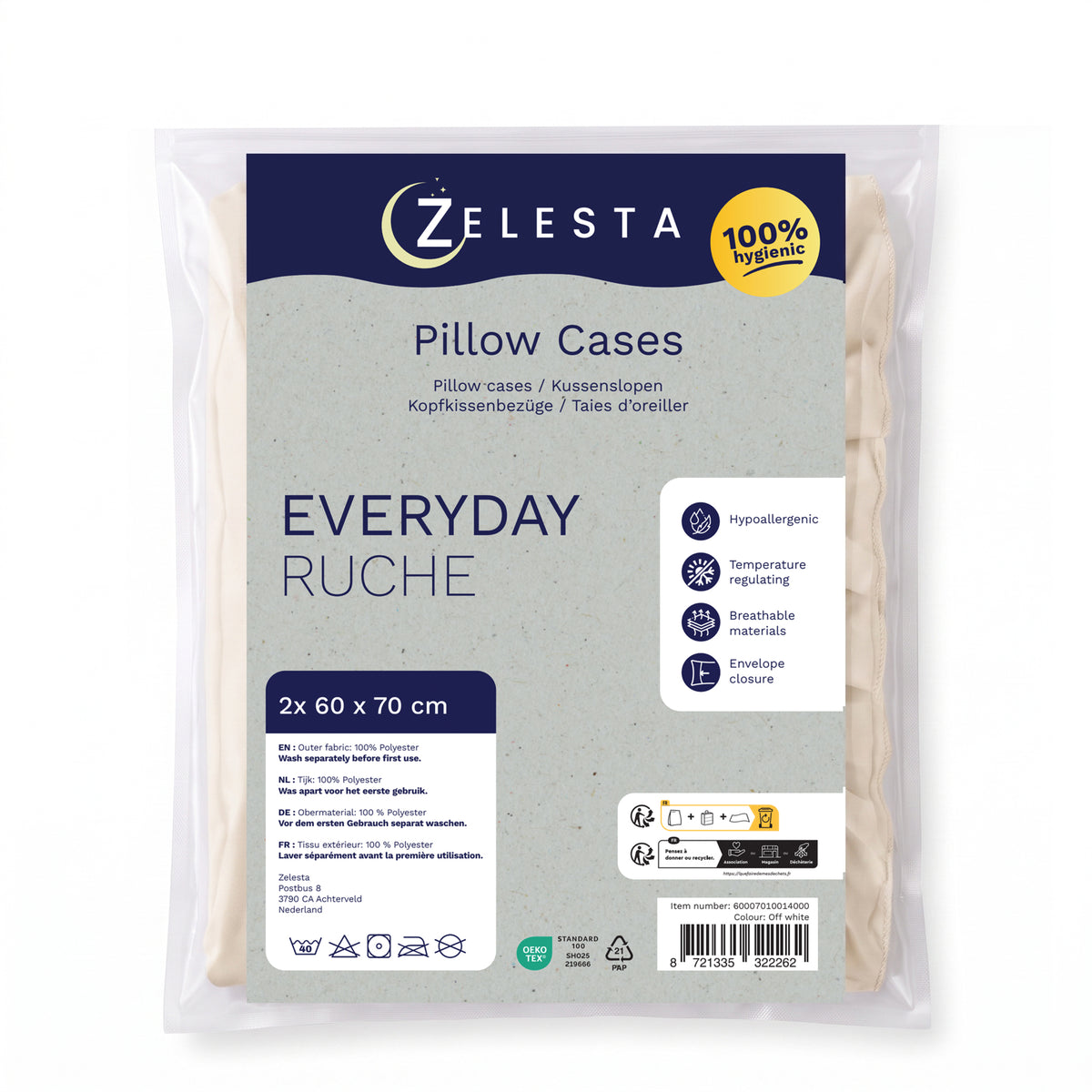 Zelesta Everyday Ruffles Kissenbezüge Set von 2 - Cremeweiß
