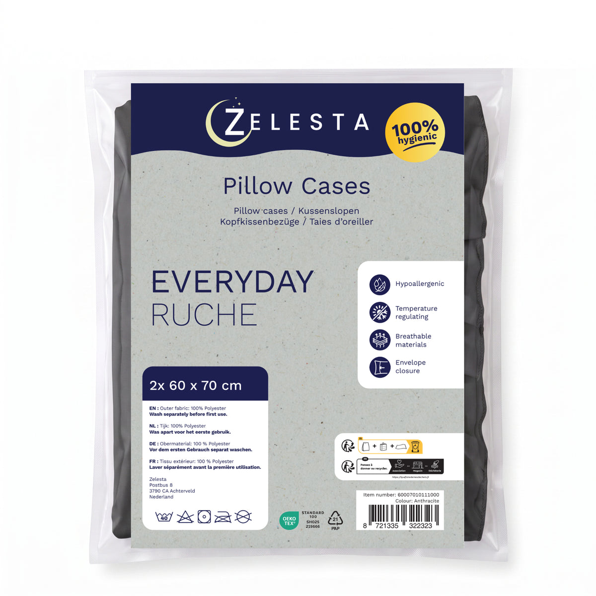 Zelesta Everyday Ruffles Kissenbezüge Set von 2 - Anthrazit