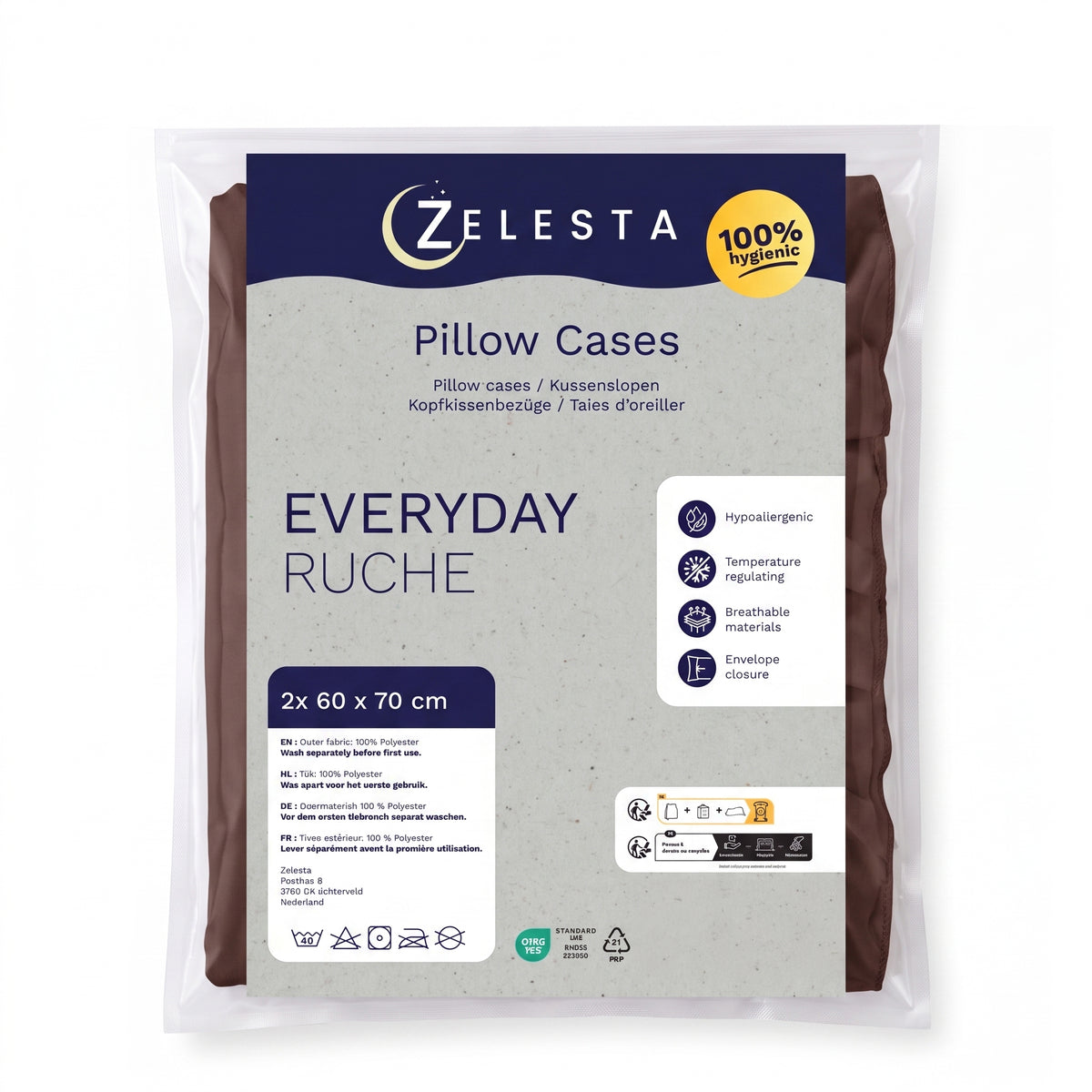 Zelesta Everyday Ruffles Kissenbezüge Set von 2 - Dunkelbraun
