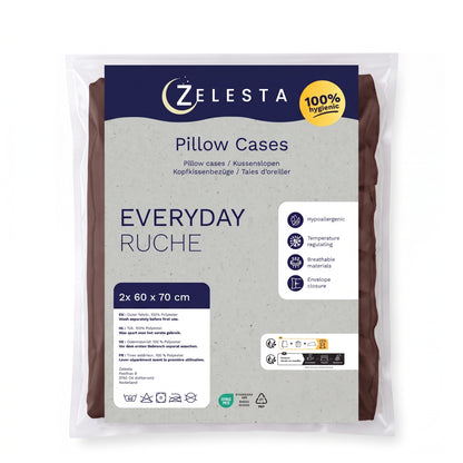 Zelesta Everyday Ruffles Kissenbezüge Set von 2 - Dunkelbraun