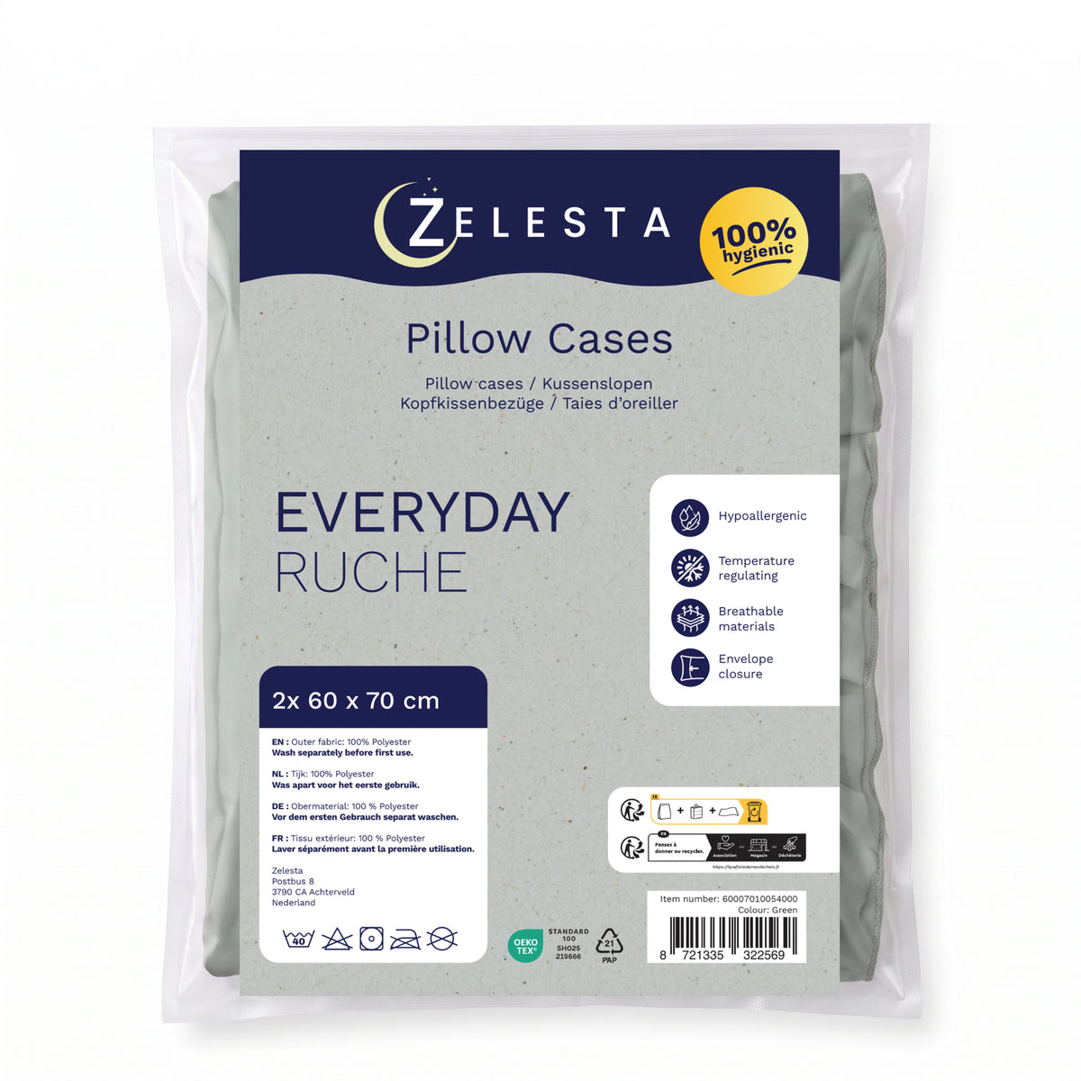 Zelesta Everyday Ruffles Kissenbezüge Set von 2 - Meergrün