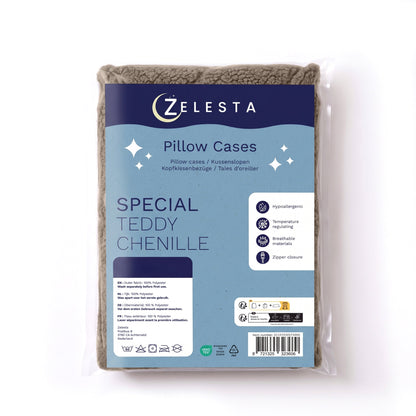 Zelesta Special Teddy Chenille Kissenbezüge Set von 2 - Dunkeltaupe