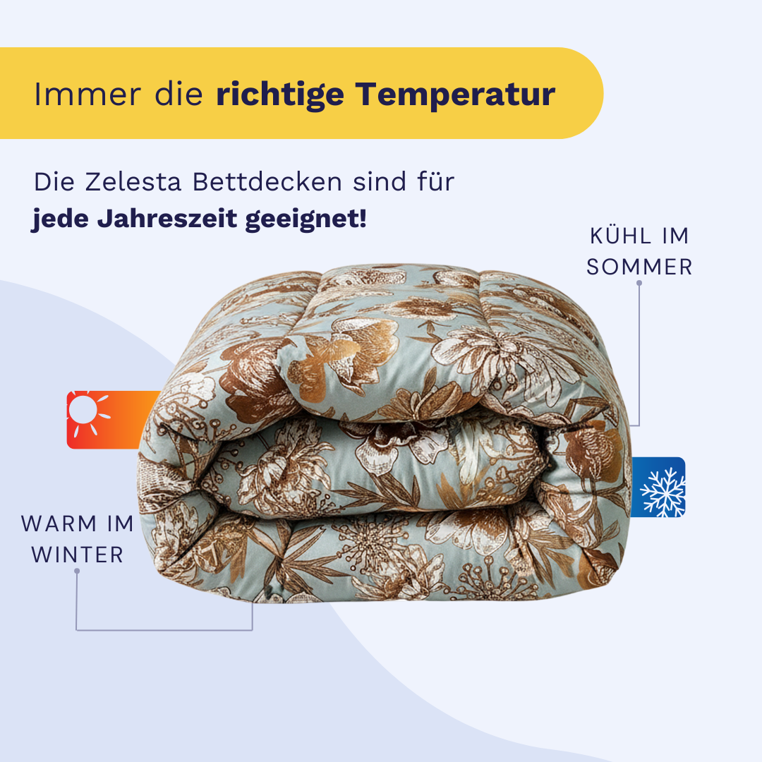 Das Zelesta Wonderbed - Botanic Chique ist eine floral gemusterte, waschbare Mikrofaser-Bettdecke, ideal als antiallergische Bettdecke und für alle Jahreszeiten geeignet - sie hält Sie im Winter warm und im Sommer kühl.