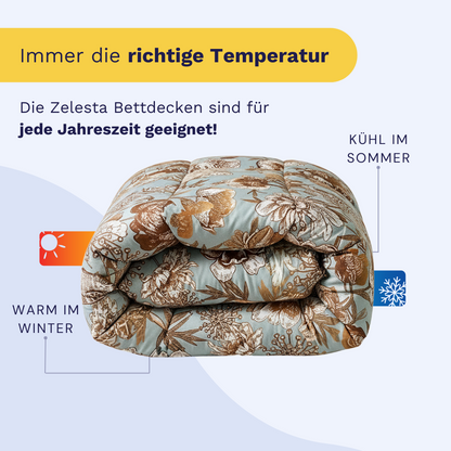 Das Zelesta Wonderbed - Botanic Chique ist eine floral gemusterte, waschbare Mikrofaser-Bettdecke, ideal als antiallergische Bettdecke und für alle Jahreszeiten geeignet - sie hält Sie im Winter warm und im Sommer kühl.
