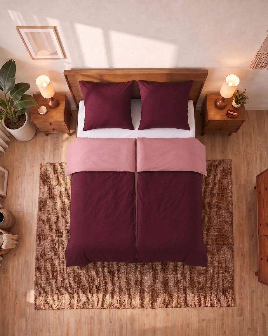 Zelesta Comfort Duo No Stitch Bettdecke - Altrosa & Burgunderrot