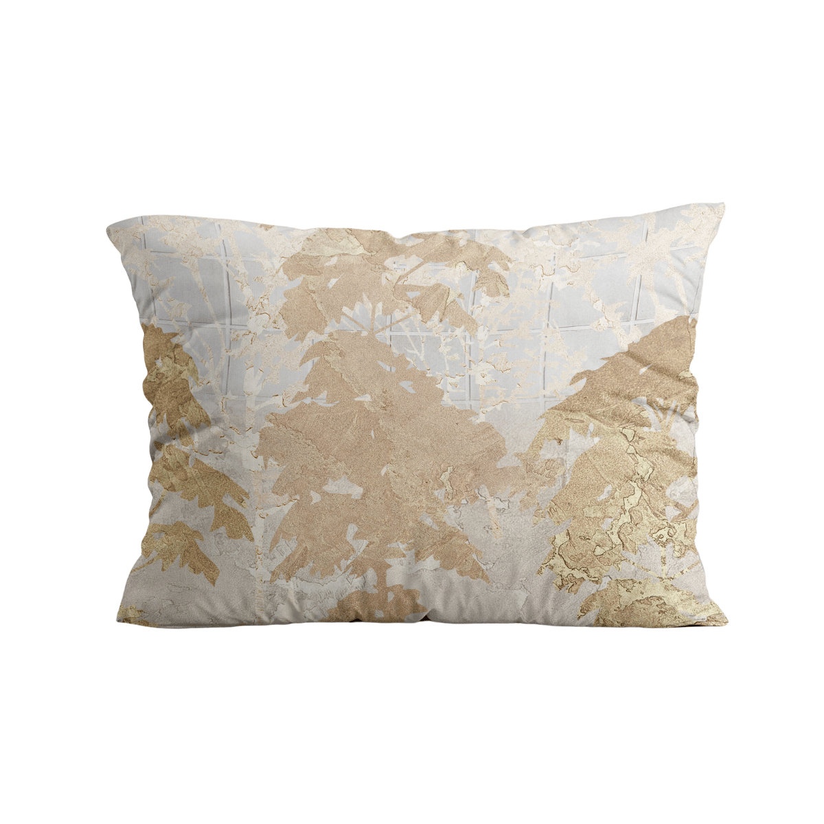 Zelesta Royalbed Kissenbezüge Set von 2 - Japanischer Baum: Rechteckige Mikrofaser-Kissenbezüge (80x80cm) mit hellgrauem Hintergrund und abstraktem beige-goldenem Blattmuster.