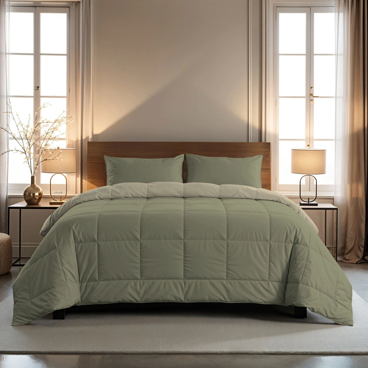 Zelesta Pure Duo Baumwolle Sommerbettdecke - Graugrün & Zartes Graugrün