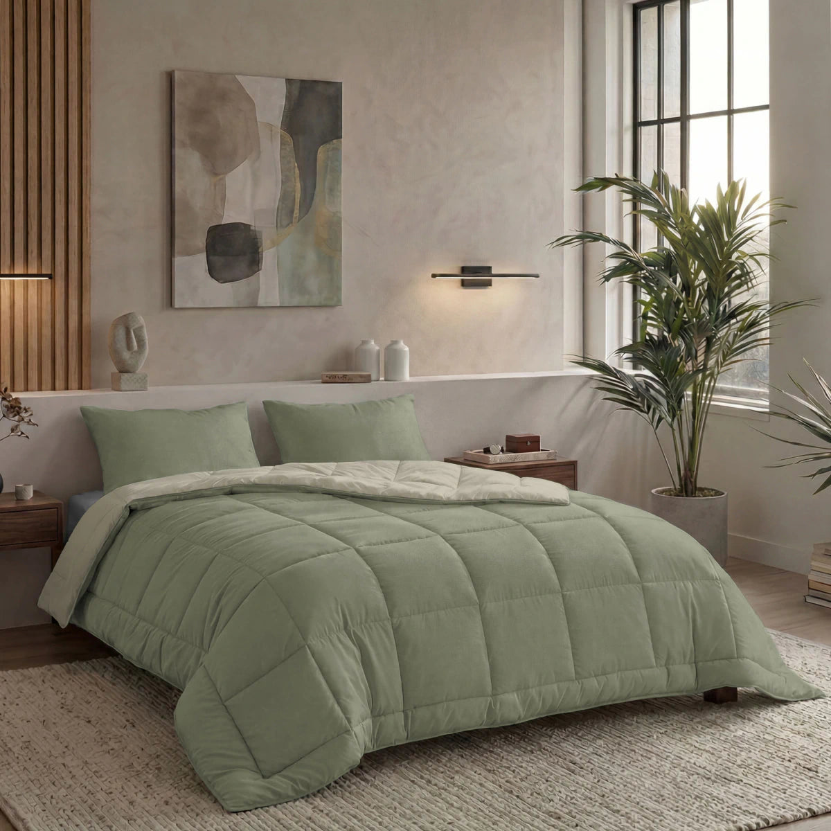 Zelesta Pure Duo Baumwolle Bettdecke - Graugrün & Zartes Graugrün