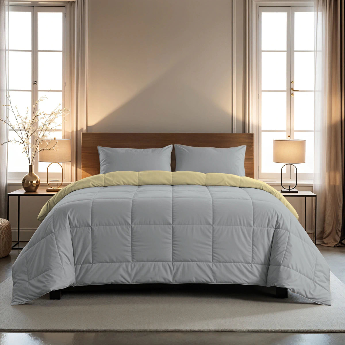 Zelesta Pure Duo Baumwolle Sommerbettdecke - Hellgrau & Buttergelb