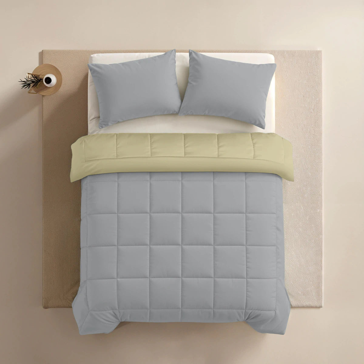 Zelesta Pure Duo Baumwolle Bettdecke - Hellgrau & Buttergelb