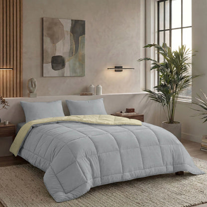 Zelesta Pure Duo Baumwolle Sommerbettdecke - Hellgrau & Buttergelb