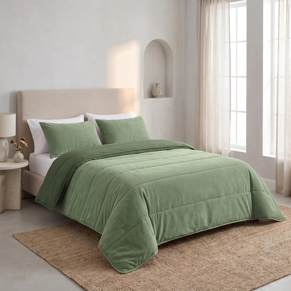 Zelesta Special Corduroy Cotton Bettdecke - Waldgrün