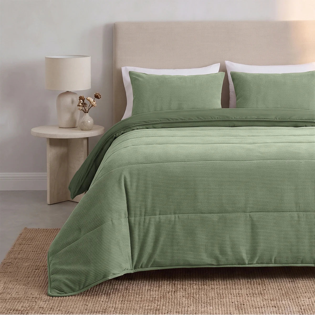 Zelesta Special Corduroy Cotton Bettdecke - Waldgrün
