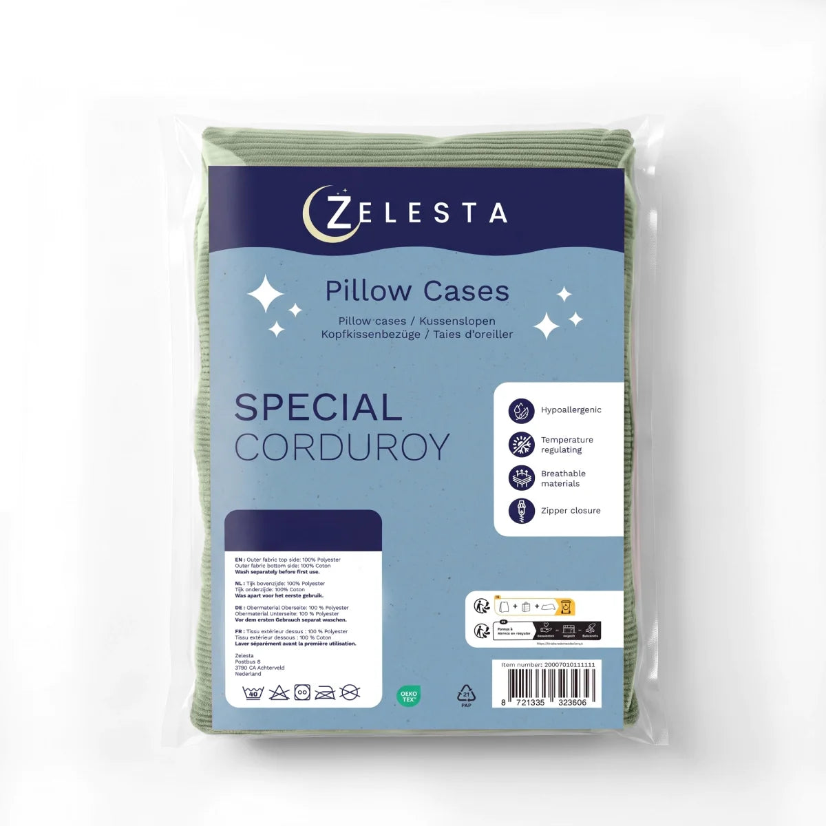 Zelesta Special Corduroy Cotton Kissenbezüge Set von 2 - Waldgrün