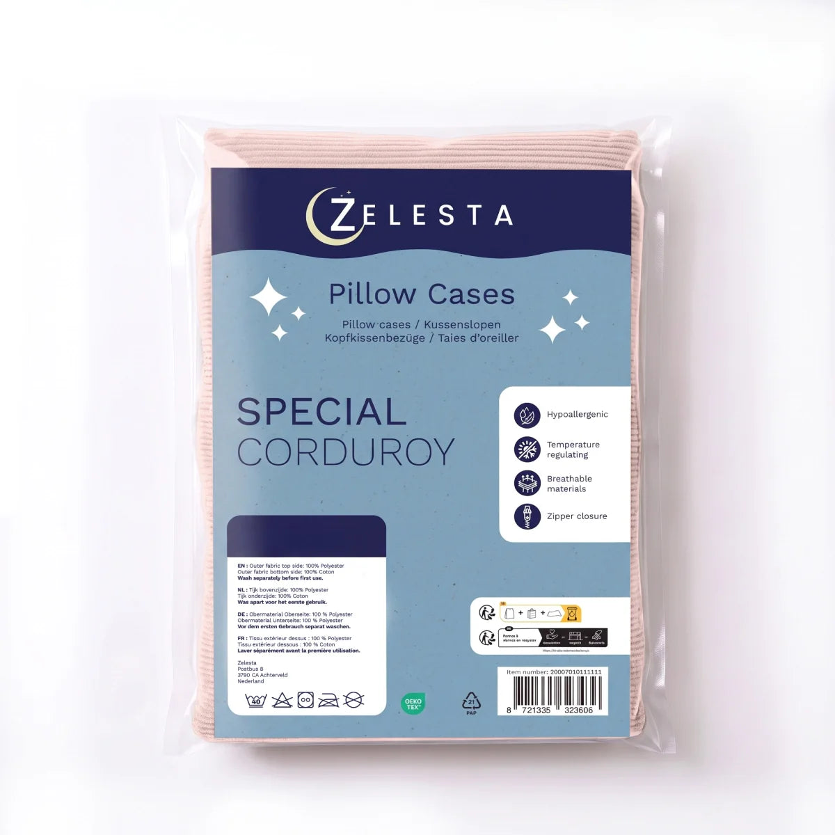 Zelesta Special Corduroy Cotton Kissenbezüge Set von 2 - Staubiges Rosa