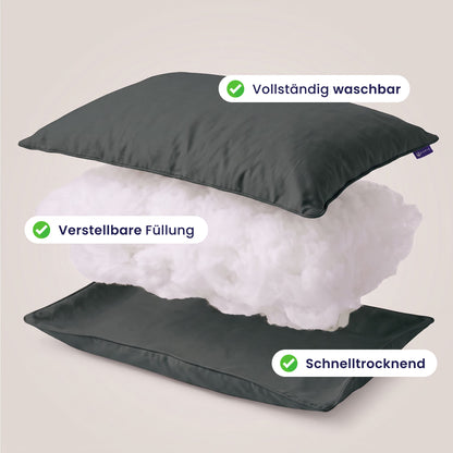 Zelesta Comfort Waschbares & Anpassbares Kopfkissen - Anthrazit