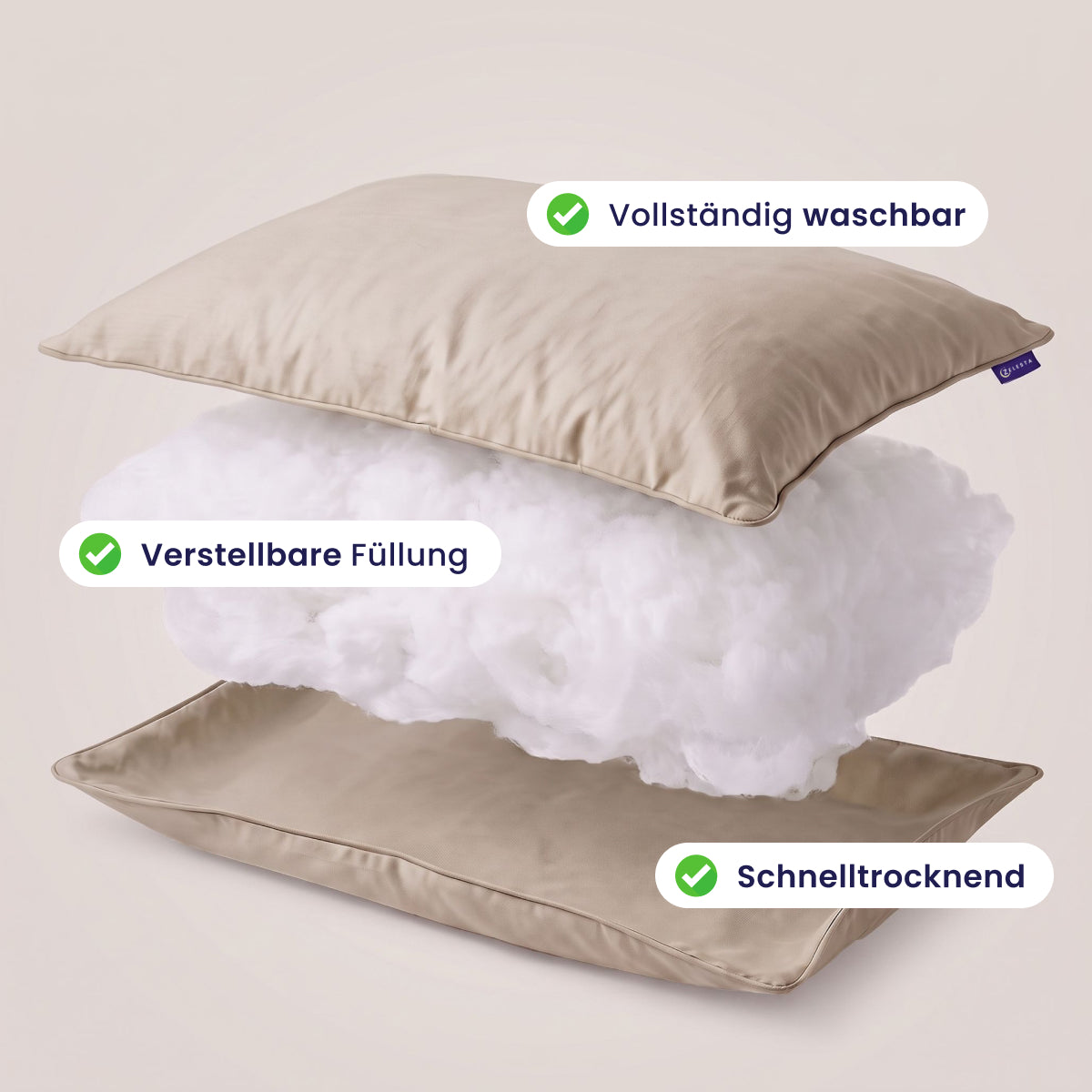 Zelesta Comfort Waschbares & Anpassbares Kopfkissen - Sandbeige