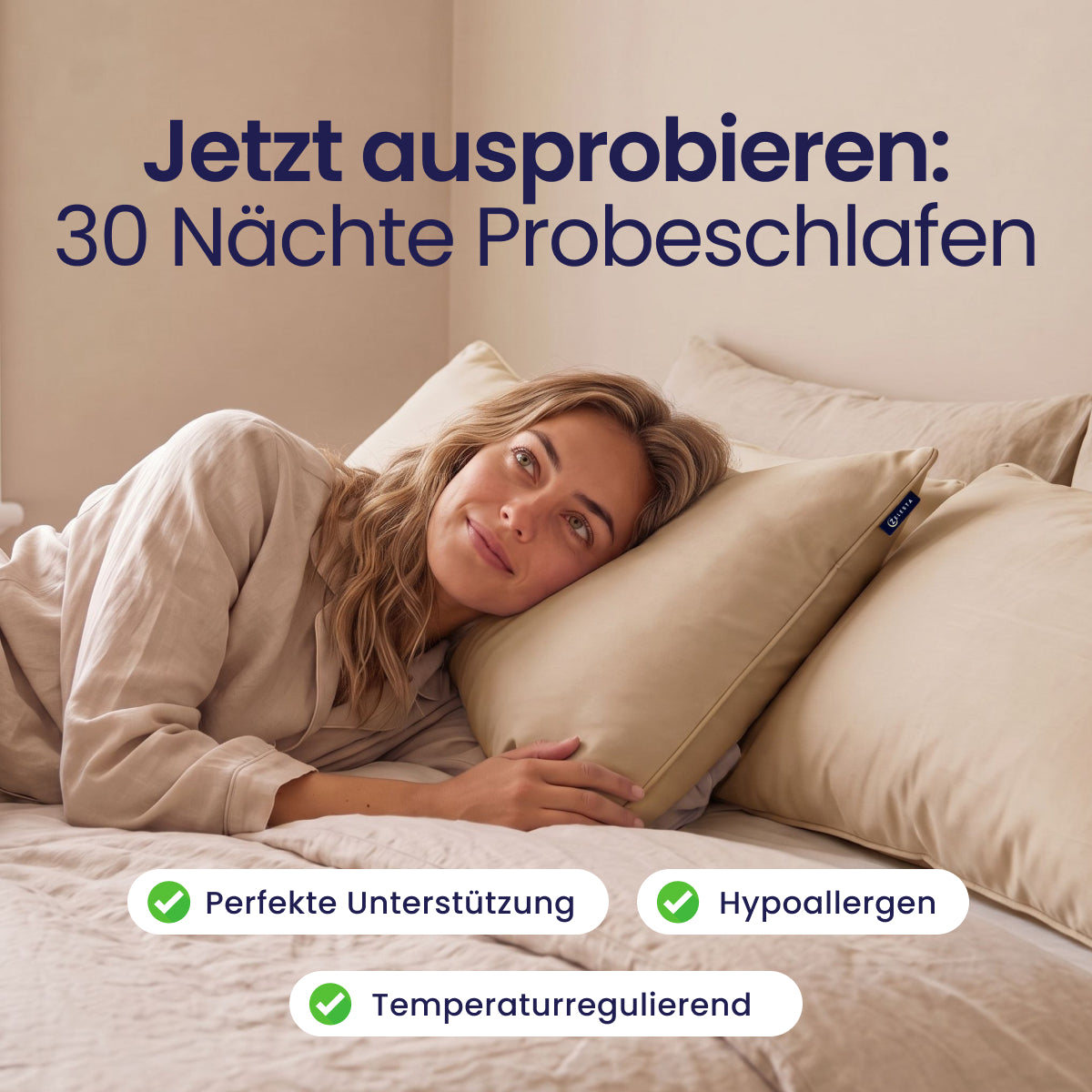 Zelesta Comfort Waschbares & Anpassbares Kopfkissen - Sandbeige