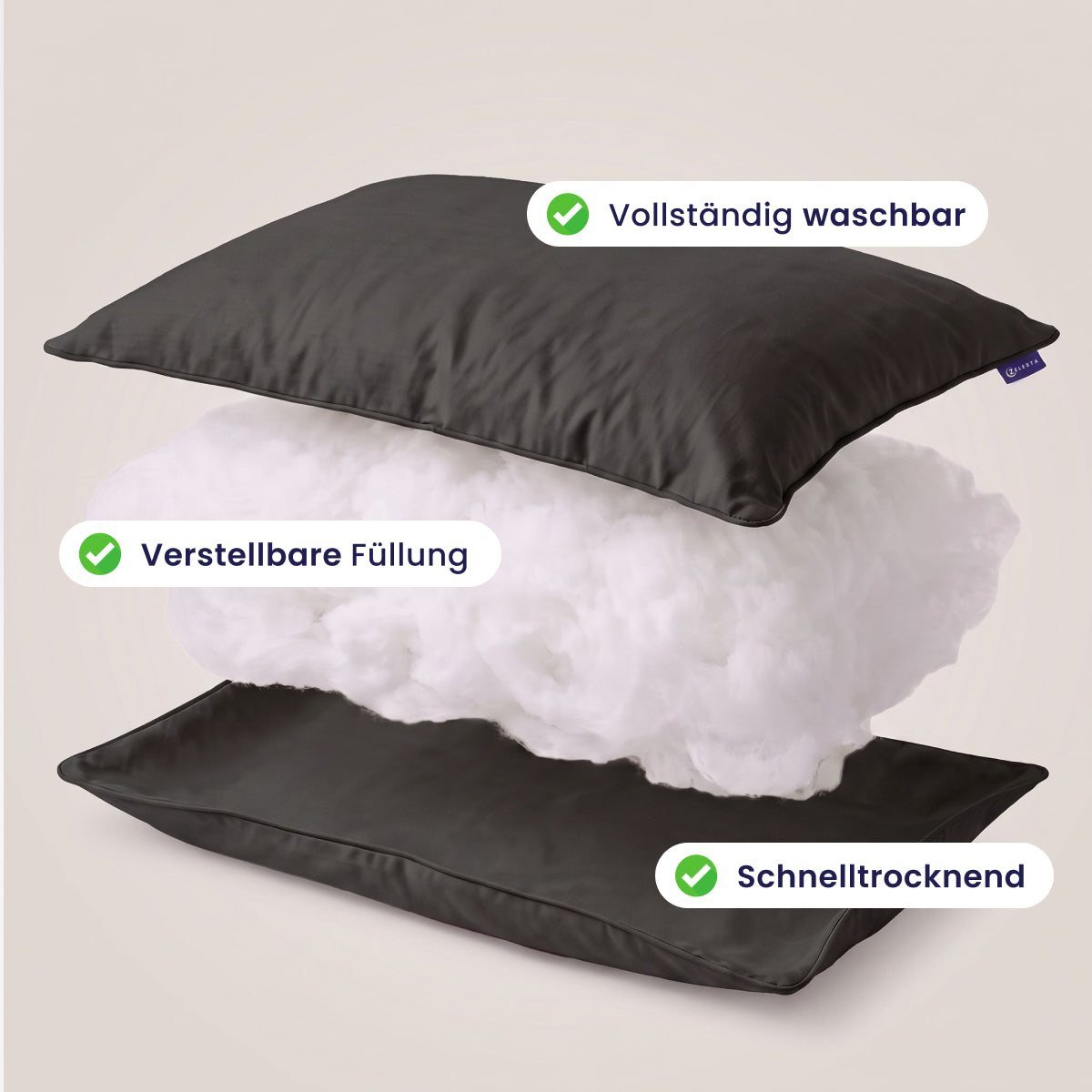 Zelesta Comfort Waschbares & Anpassbares Kopfkissen - Schwarz