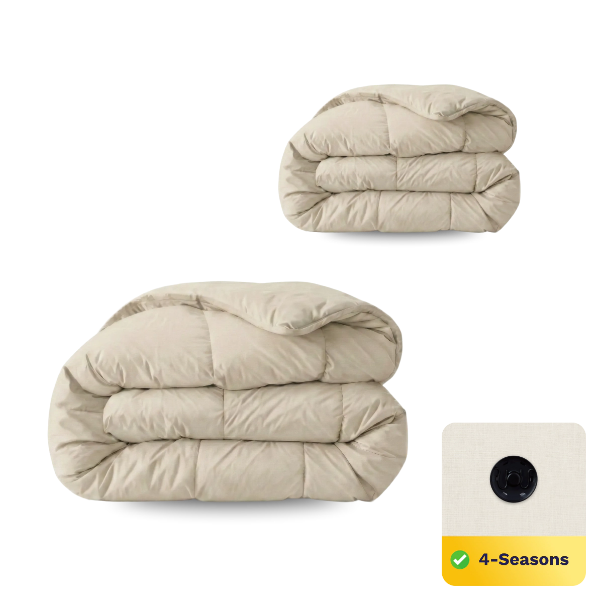 Eine Nahaufnahme des Zelesta Wonderbed 4 Seasons Double Baumwolle - Desert Sand, die die kuschelige Textur und die ganzjährige Wärme des Bettes zeigt, perfekt für jede Jahreszeit.